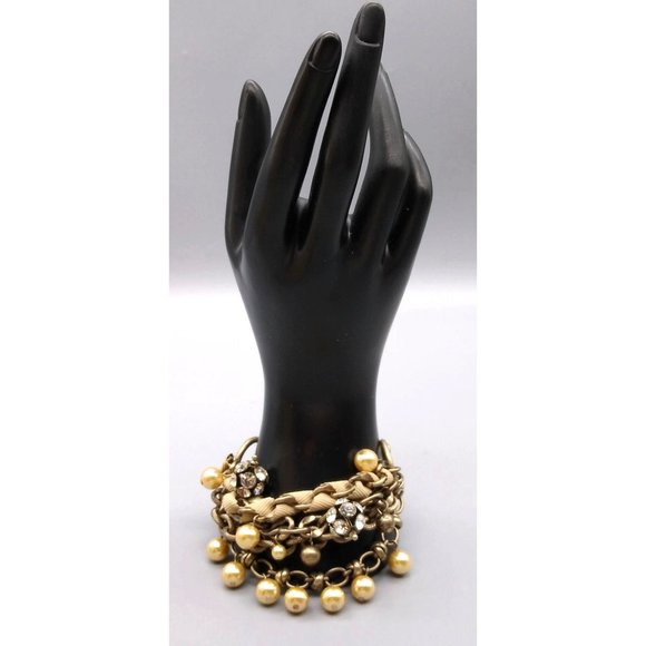 Vintage Talbots Multi Strand Bracelet, Antique Gold Tone with Faux Pearls, Beige - Picture 1 of 5